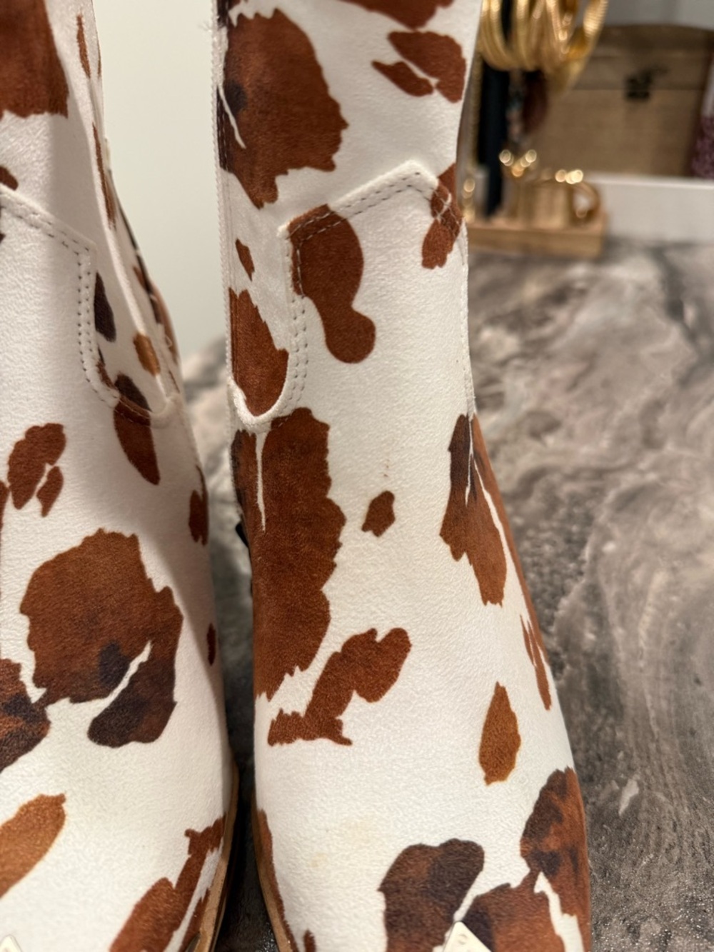 BEAST FASHION Brown & White Cow Print Western Ankle Boots - Picture 5 of 9